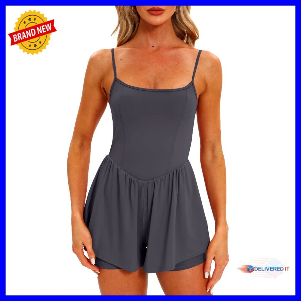 Large Polyester Athletic Romper With Spaghetti Straps And Built-In Shorts